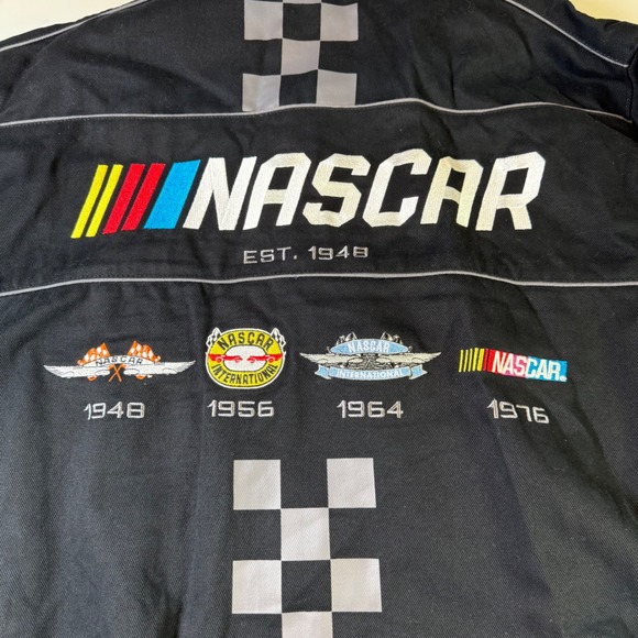 JH Design NASCAR Jacket‎ Racing Checkered Full Snap Front Mens Black Size 2XL - Picture 10 of 10